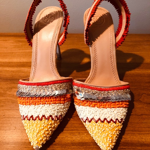 Tory Burch Shoes - Tory Burch Beaded Colored Pointed Slingbacks